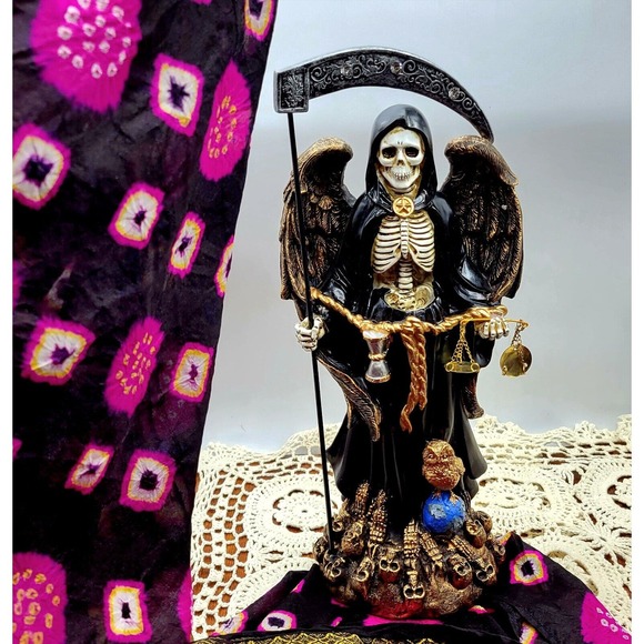 SANTA MUERTE BLACK 13" HOLY DEATH STATUE/ WITH WINGS GRIM REAPER